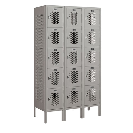Salsbury Industries 5 Tier Box Vented Locker, 36"Wx66"Hx15"D, 15 Door, Gray, Unassembled 75355GY-U